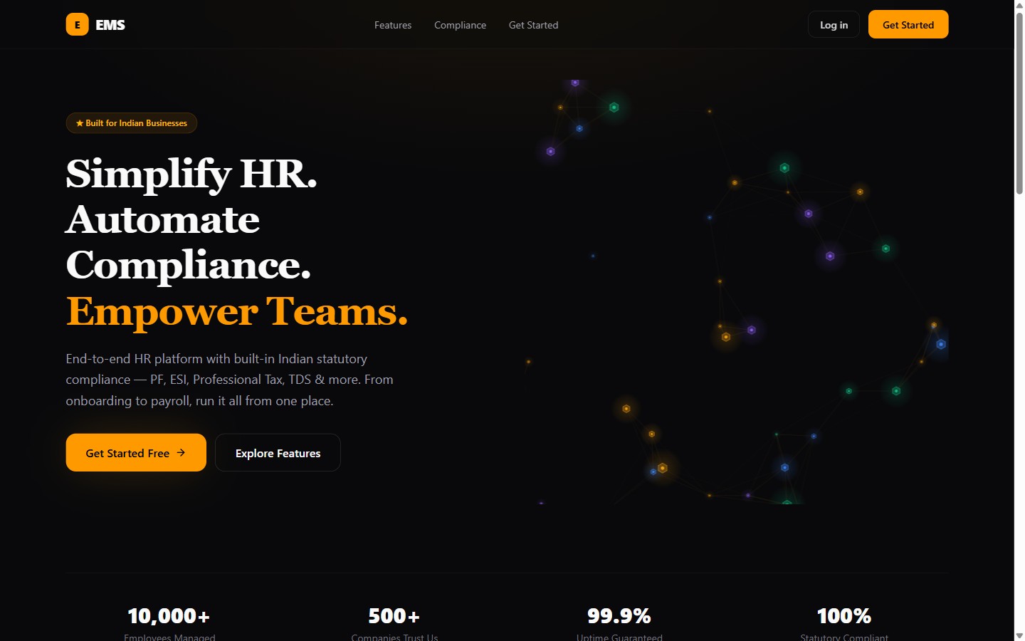 EMS landing page: Simplify HR. Automate Compliance. Empower Teams.
